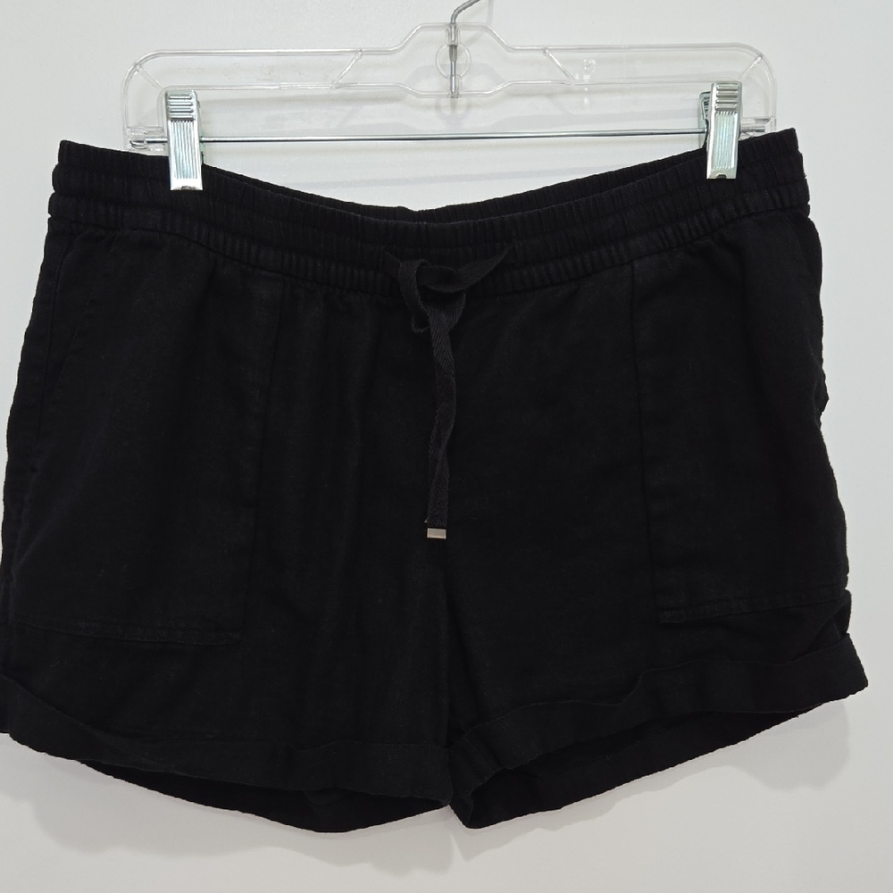 Old Navy Black Linen Blend Cuffed Cargo Summer Beach Vacation Resort Wear Shorts